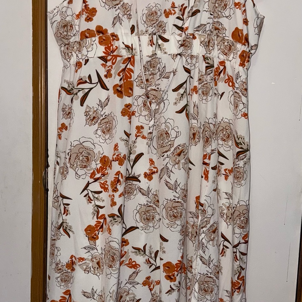 3X Floral White and Orange Dress with Orange 3x cardigan